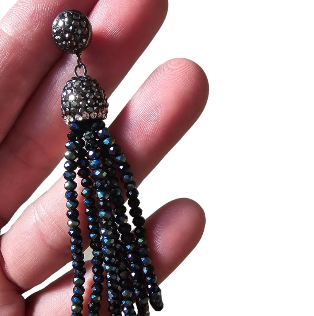 Rhinestone Crystal Drop Earrings Dark Navy Blue 13$